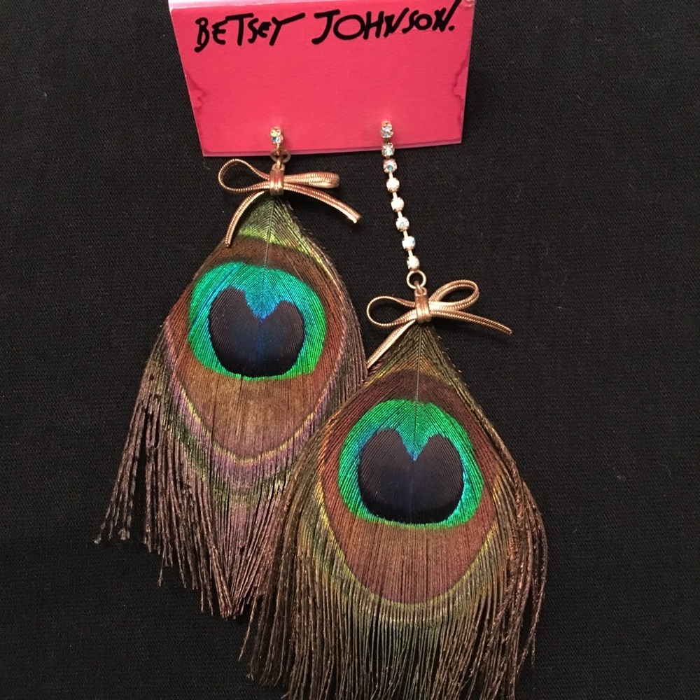 Betsey Johnson Peacock Feather Earrings